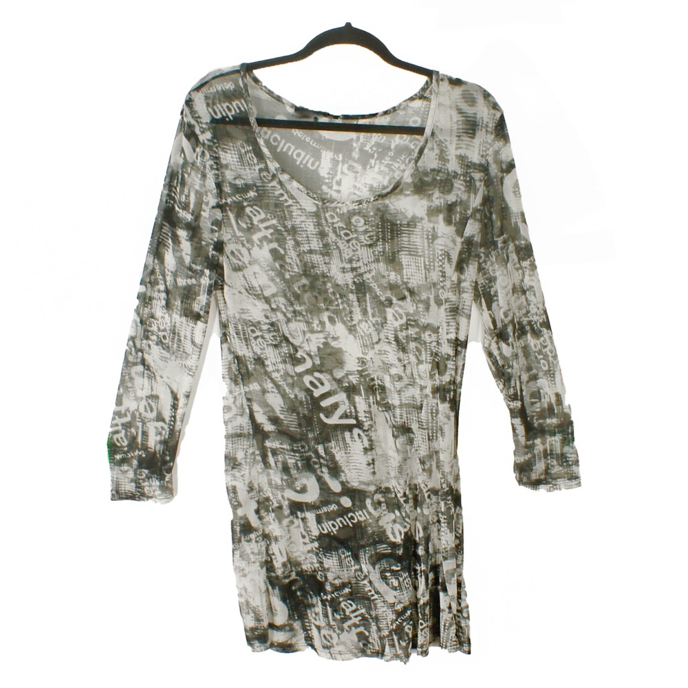 Vintage Y2K 2000s Semi Sheer Grunge Black Collage Text Graphic Long Sleeve Dress